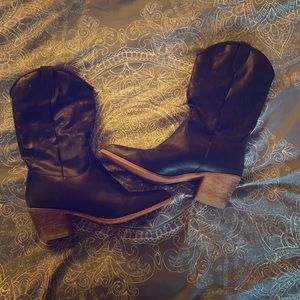 Faux Leather Cowboy Boots